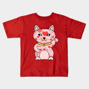 Lucky Cat Full of Hearts Kids T-Shirt